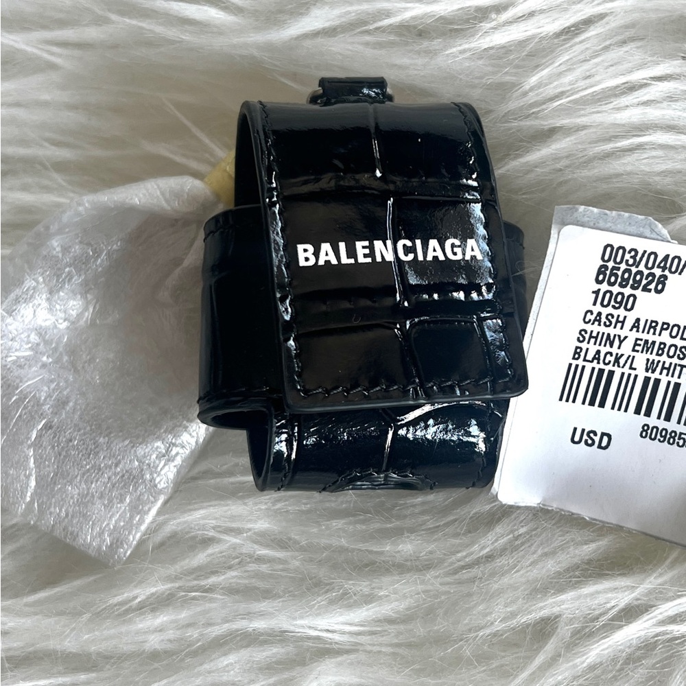 NWT Balenciaga Croc-Embossed AirPods Case Keychain – Black